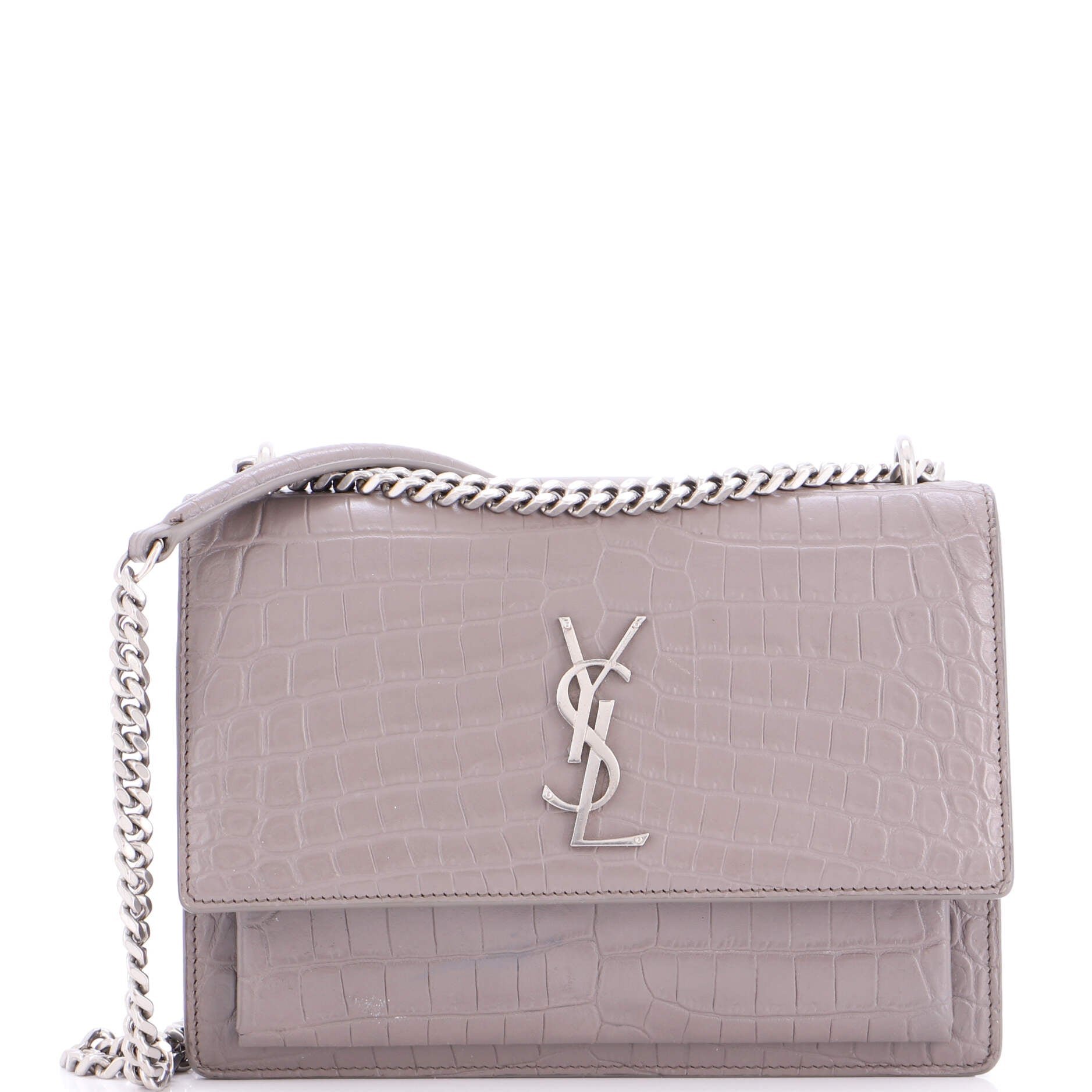 Saint Laurent Sunset Crossbody Bag Crocodile Embossed Leather Medium