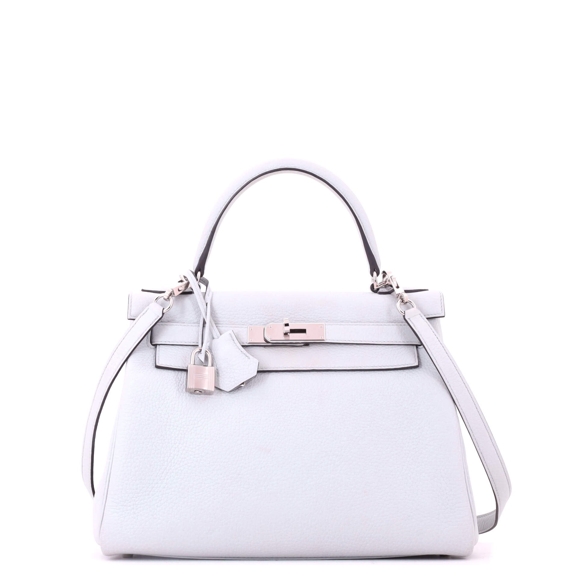 Kelly Handbag Bleu Pale Clemence with Palladium Hardware 28