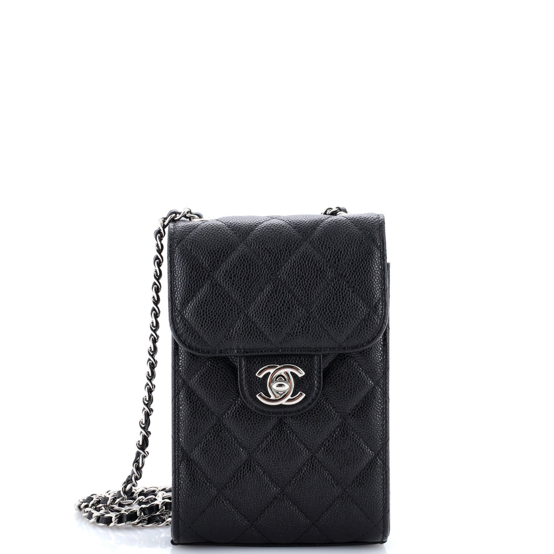 CC Flap Phone Holder Crossbody Bag Quilted Caviar