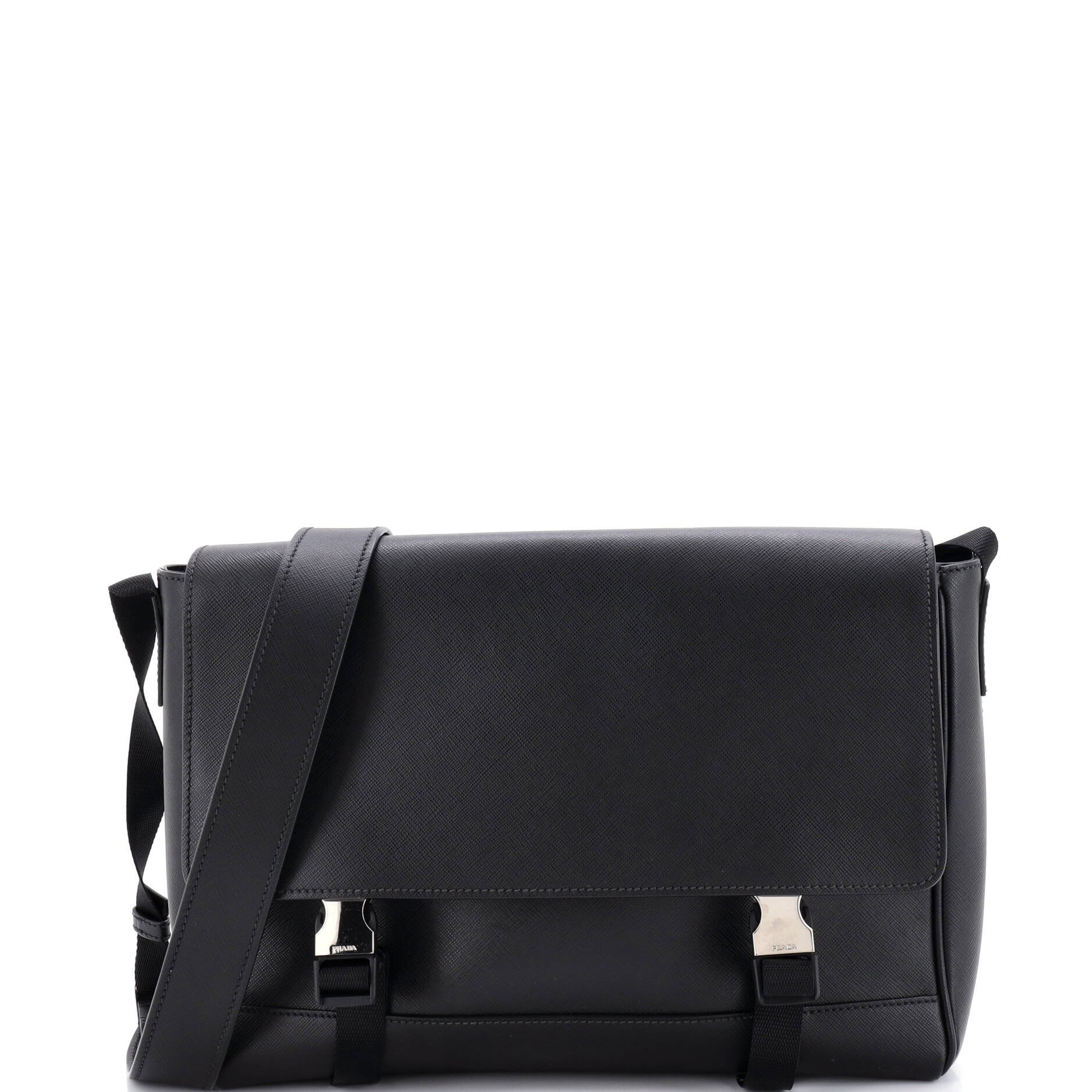 Buckle Messenger Bag Saffiano Leather Large