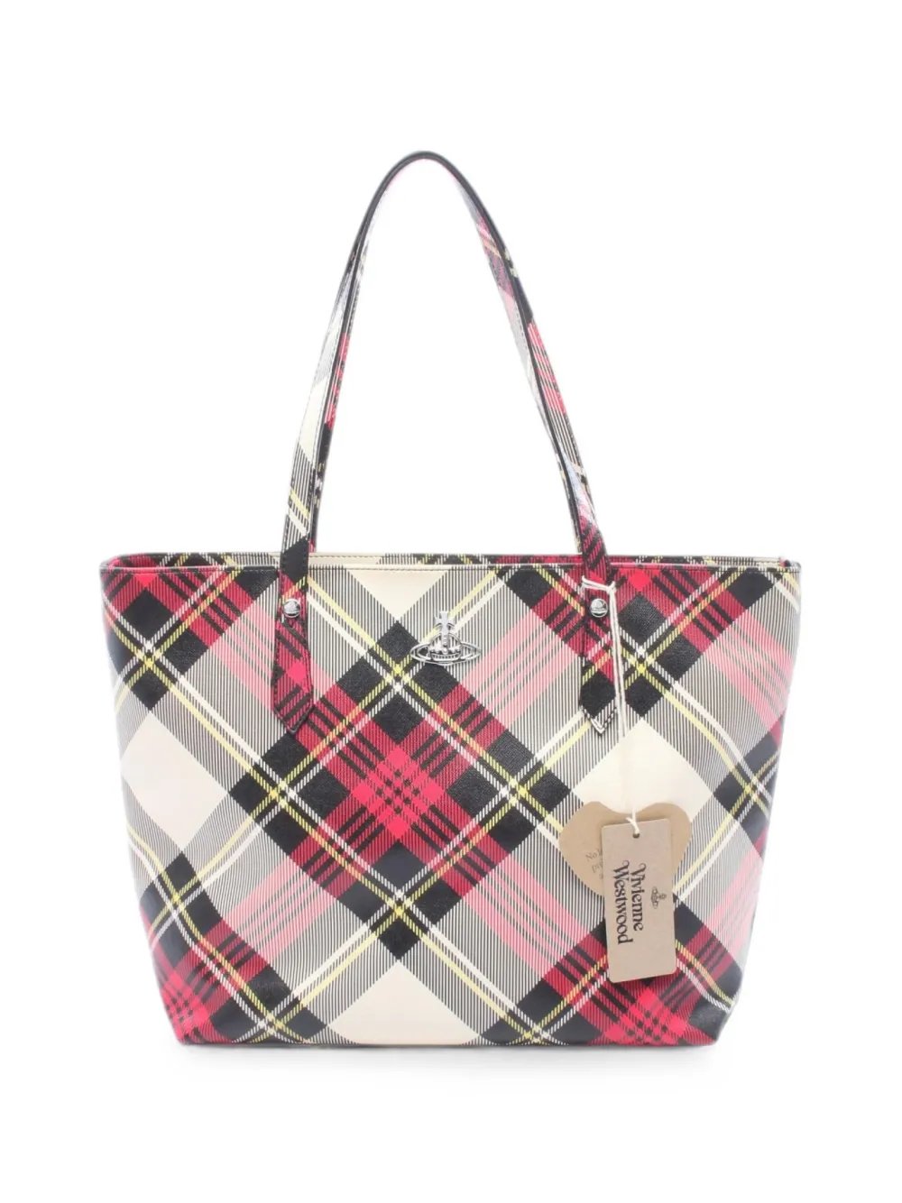 tartan-pattern tote bag