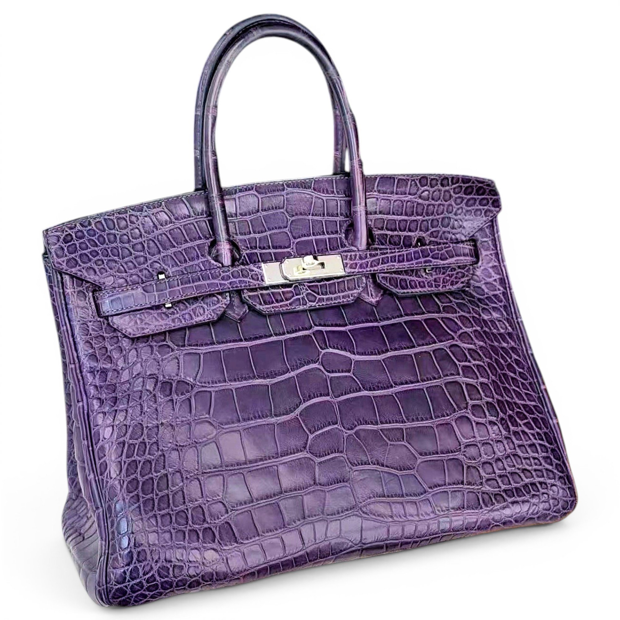 Hermes Birkin 35 Handbag Amethyst Alligator Skin