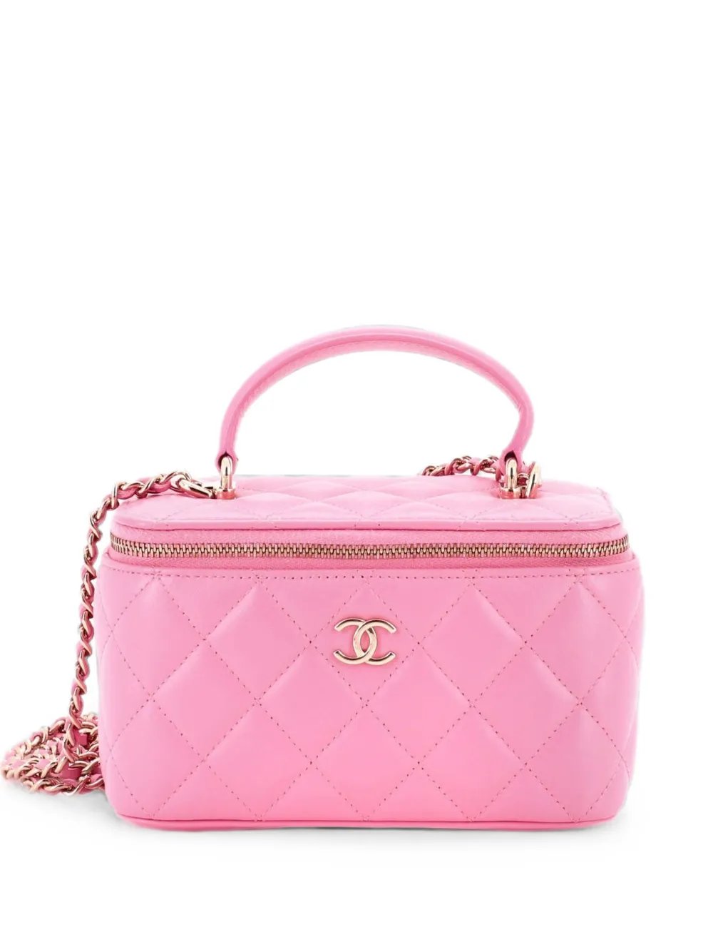 Classic Top Handle Vanity Case with Chain Quilted Lambskin Small crossbody bag