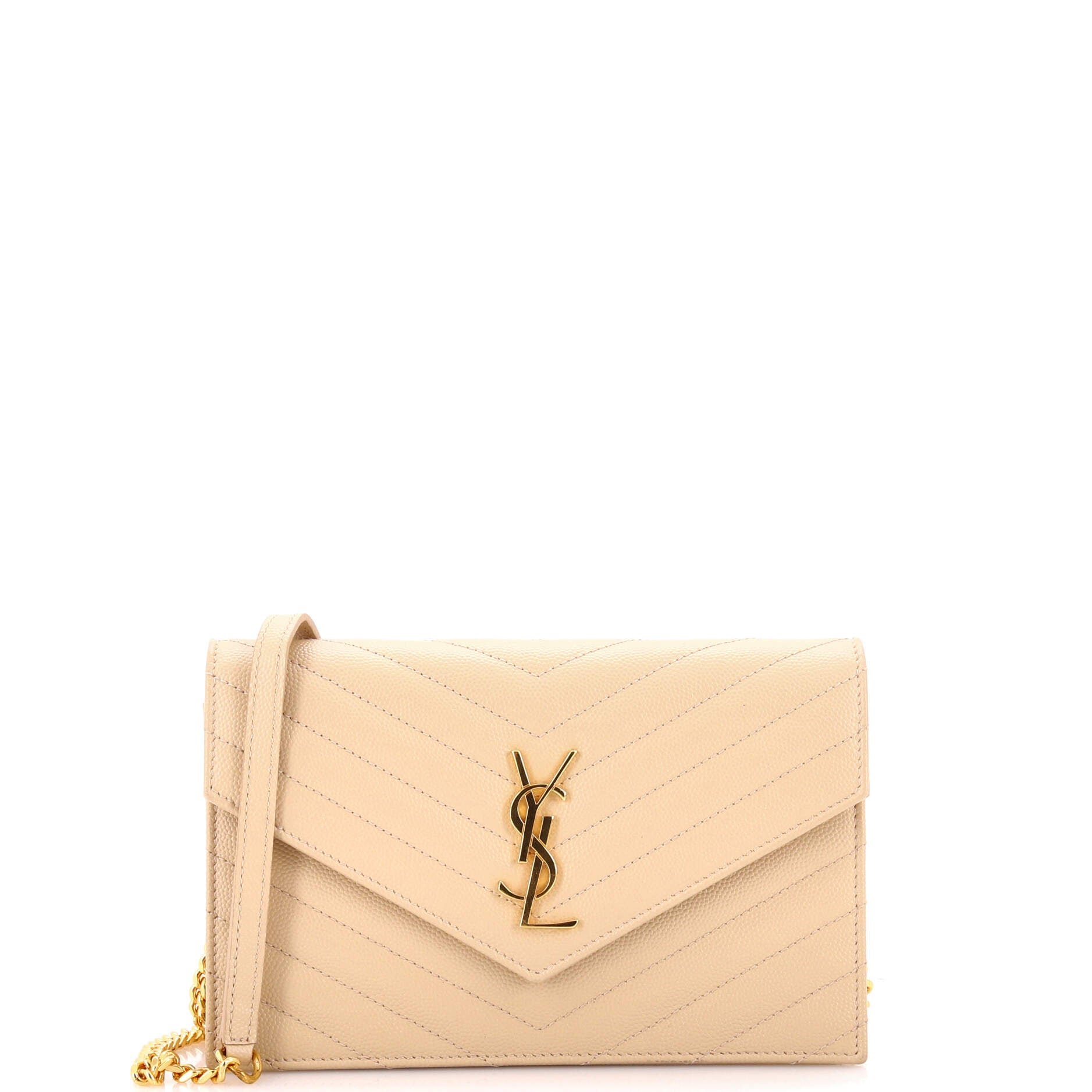 Saint Laurent Classic Monogram Wallet on Chain Matelasse Chevron Leather Small