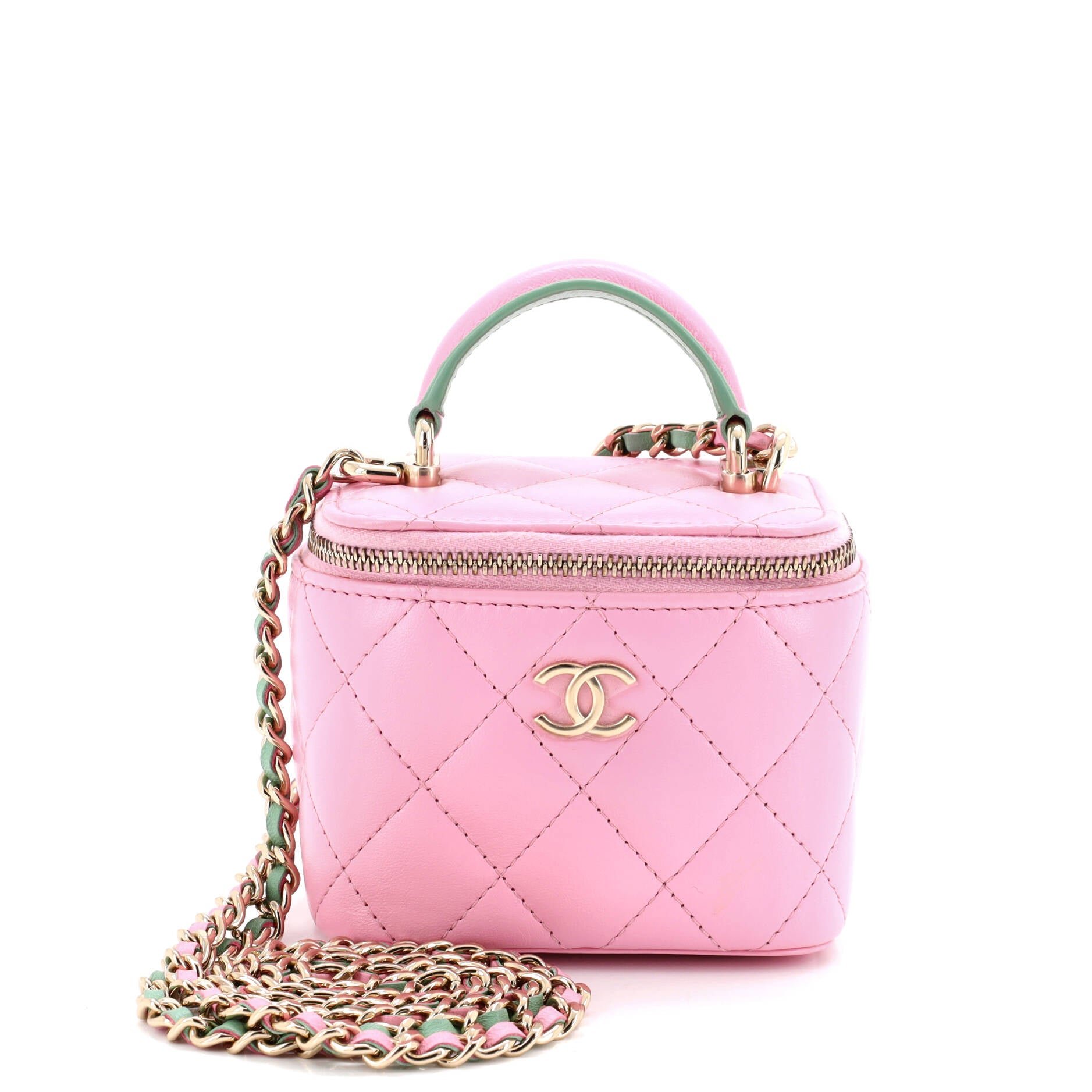 Classic Top Handle Vanity Case with Chain Quilted Lambskin Mini
