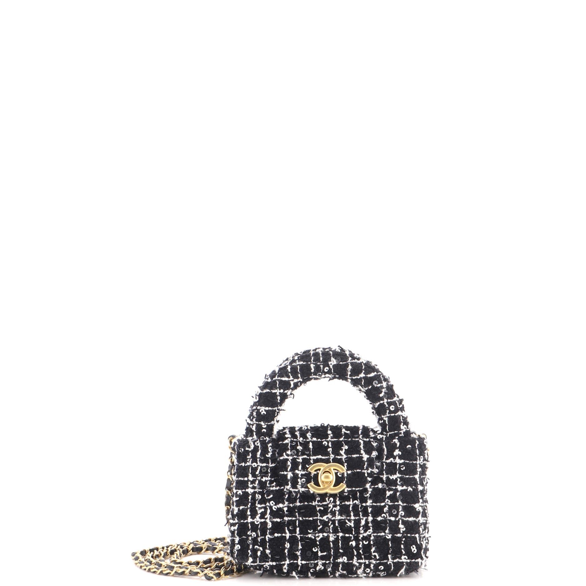 Kelly Top Handle Shopping Bag Quilted Tweed with Sequins Nano