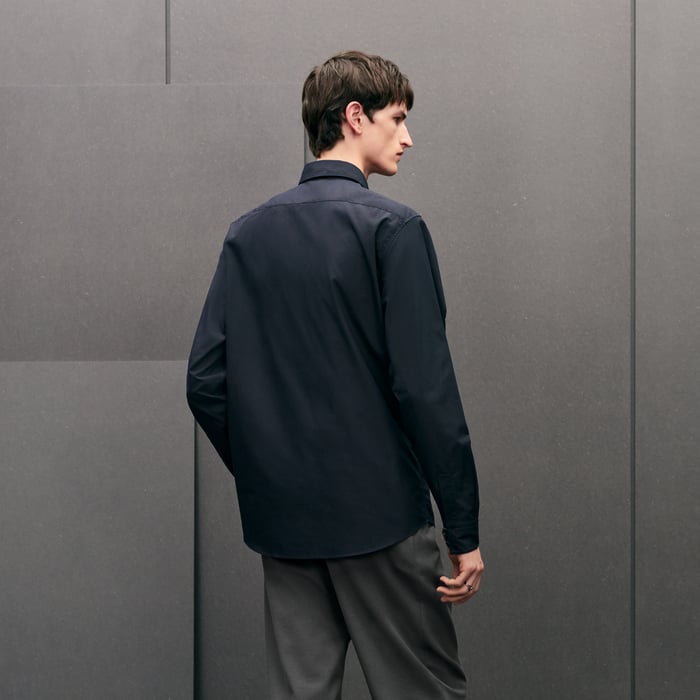 Marine Straight Cut Shirt With Leather Detail