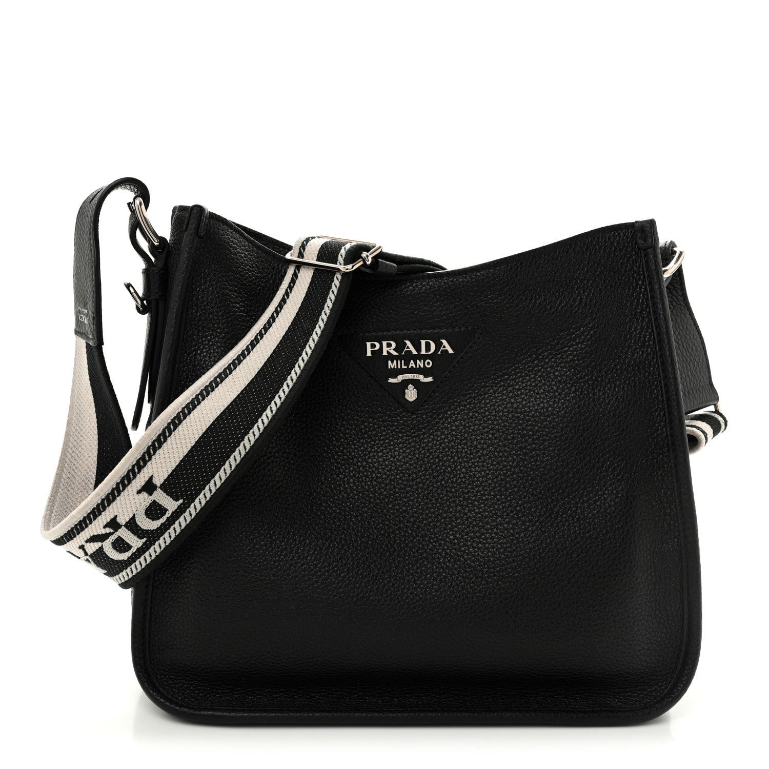 Prada Vitello Daino Soft Hobo Messenger Bag Black
