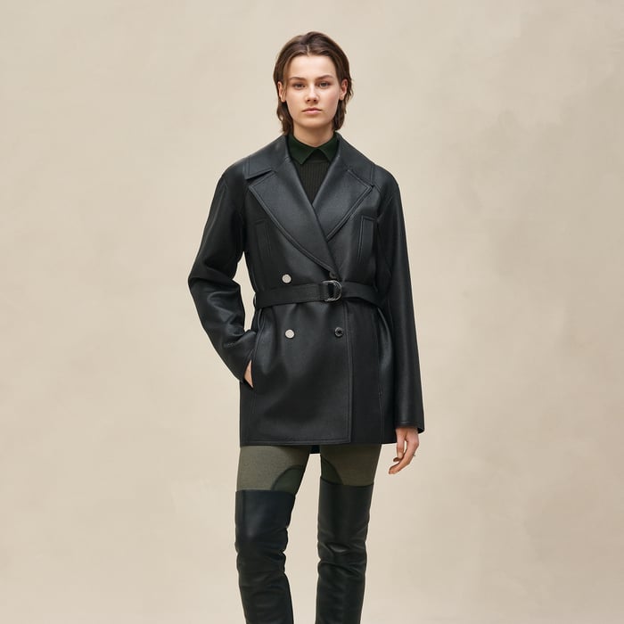 Noir Leather Pea Coat