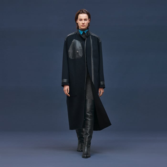 Bleu Noir Long Mixed Materials Cashmere Coat