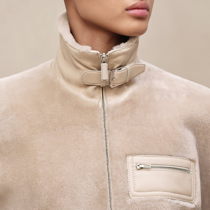 Beige Glaise Short Leather Coat