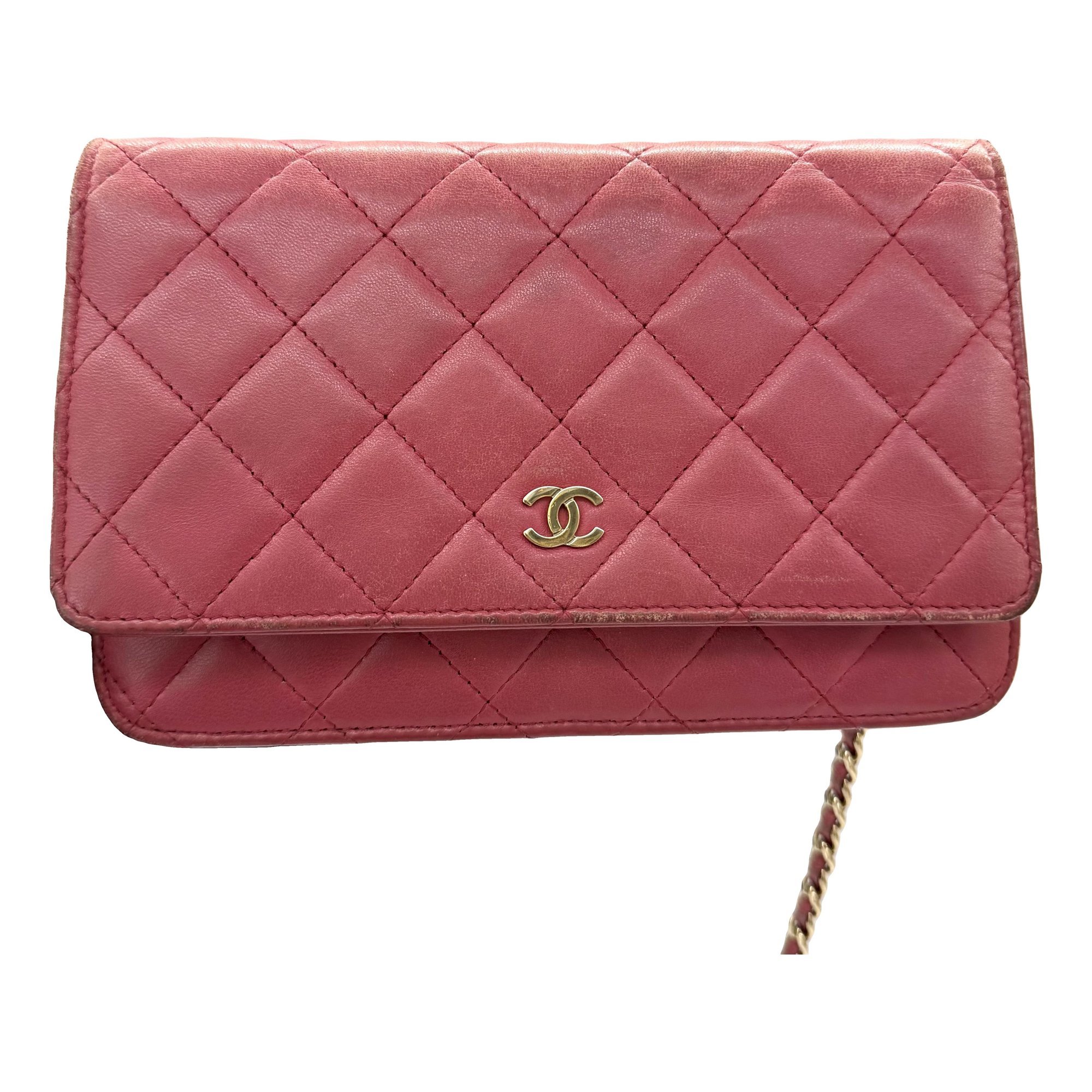 Trendy CC Wallet on Chain leather handbag