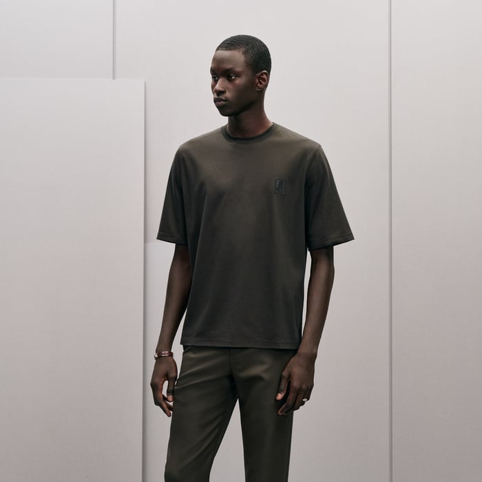 Kaki "H'Cheval" T-shirt With Leather Detail