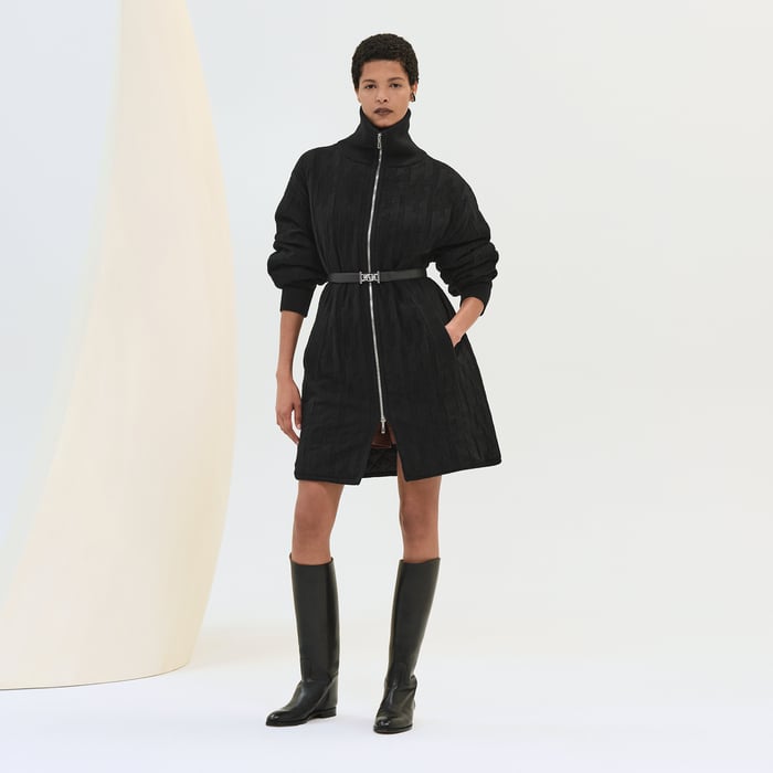 Noir "H" Zipped Quilted Coat