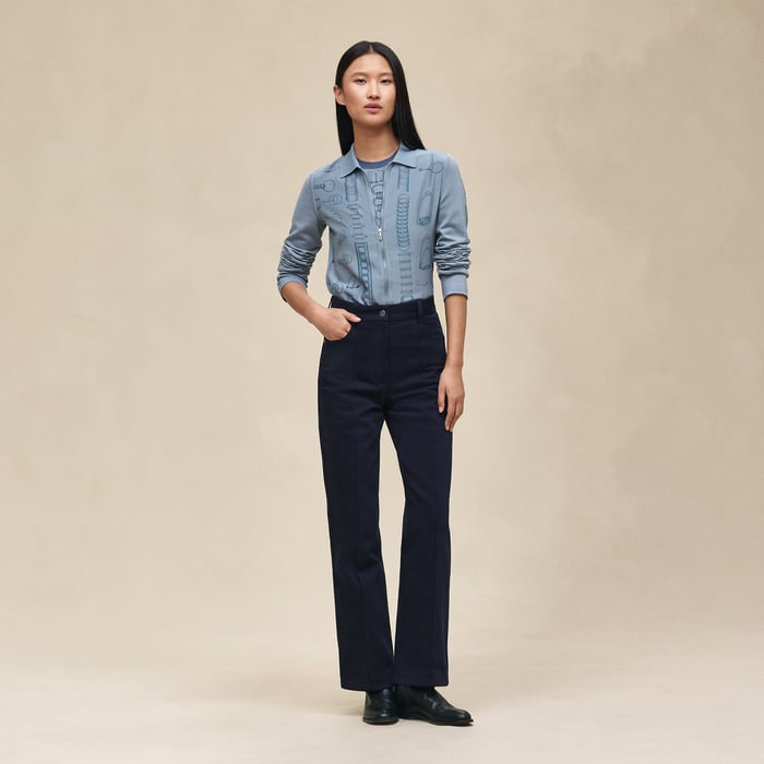 Bleu Adriatique "Cahier Du Colporteur" Zipped Twillaine Cardigan