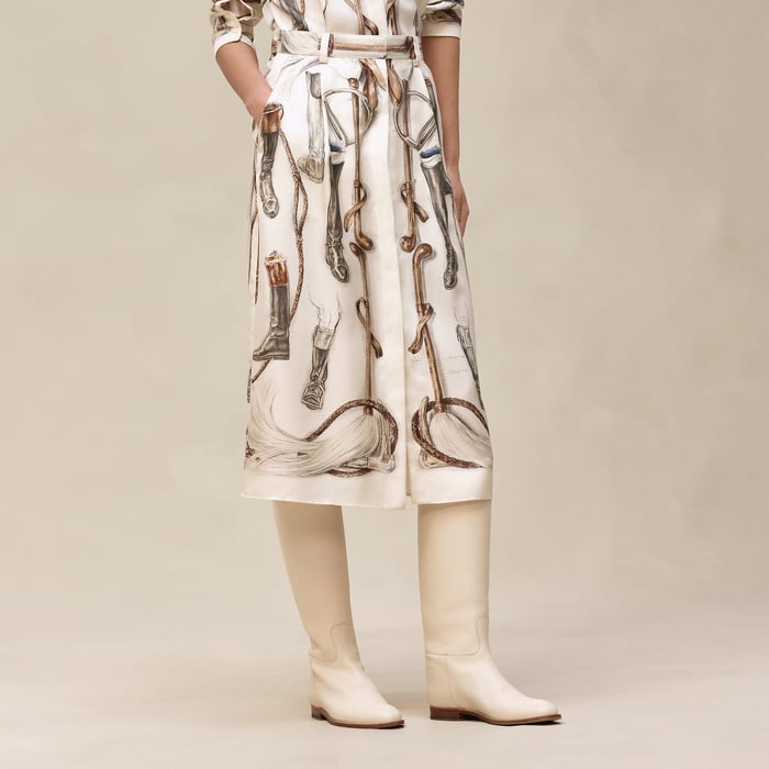Beige Parchemin "A Propos De Bottes" Buttoned Skirt