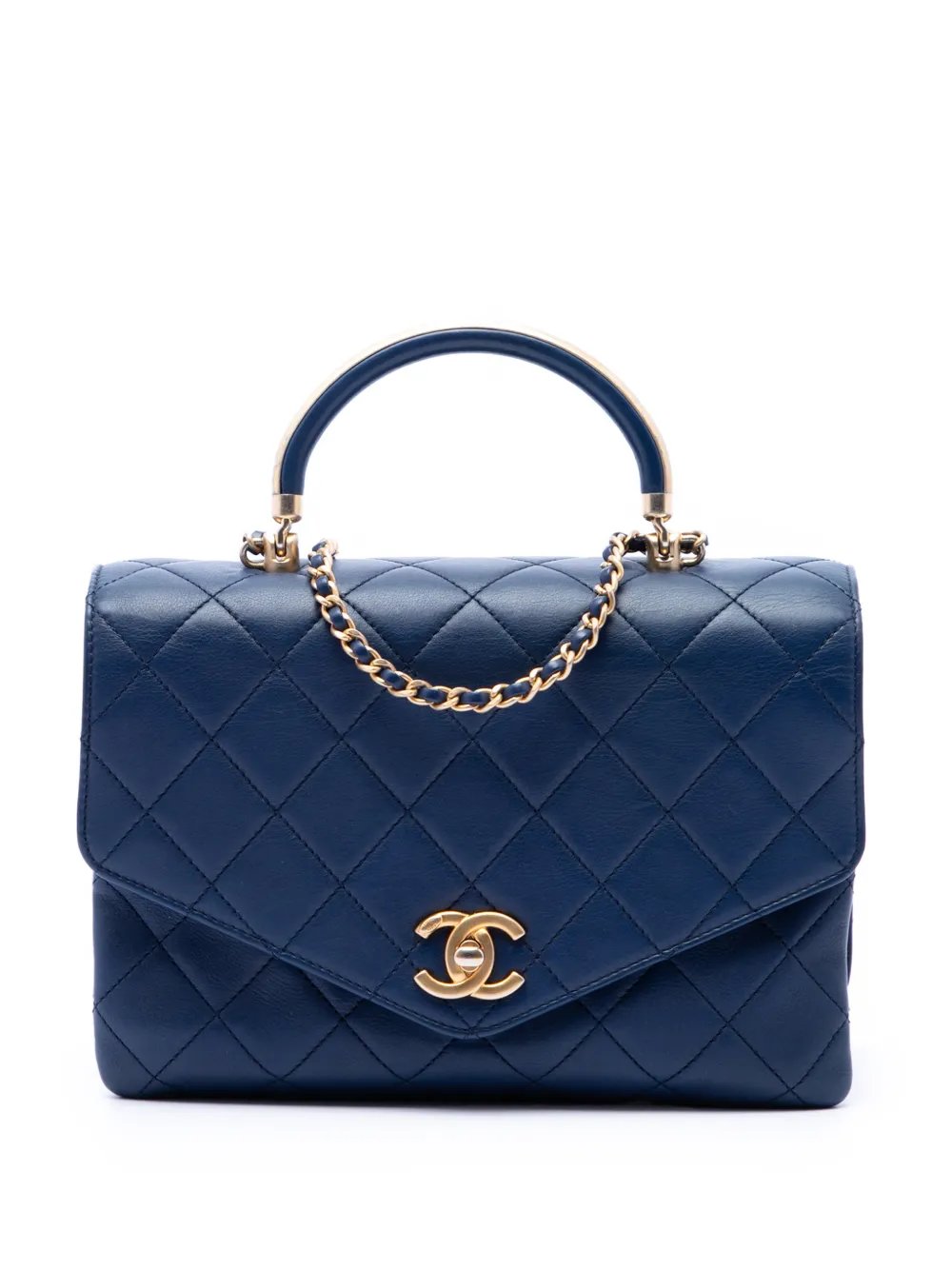 2019 CC Quilted Calfskin Metal Top Handle Envelope Flap satchel