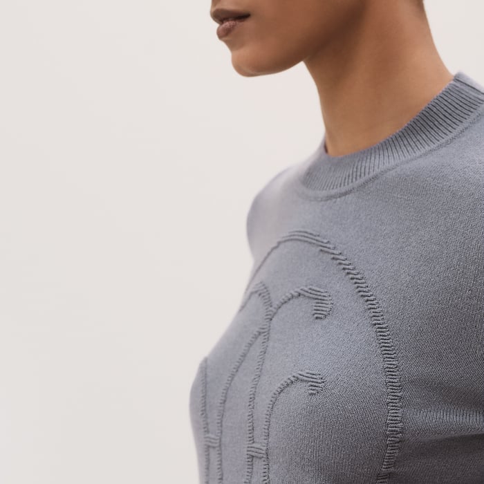 Bleu Cordiérite Cashmere "H Lift" Long-sleeve Sweater
