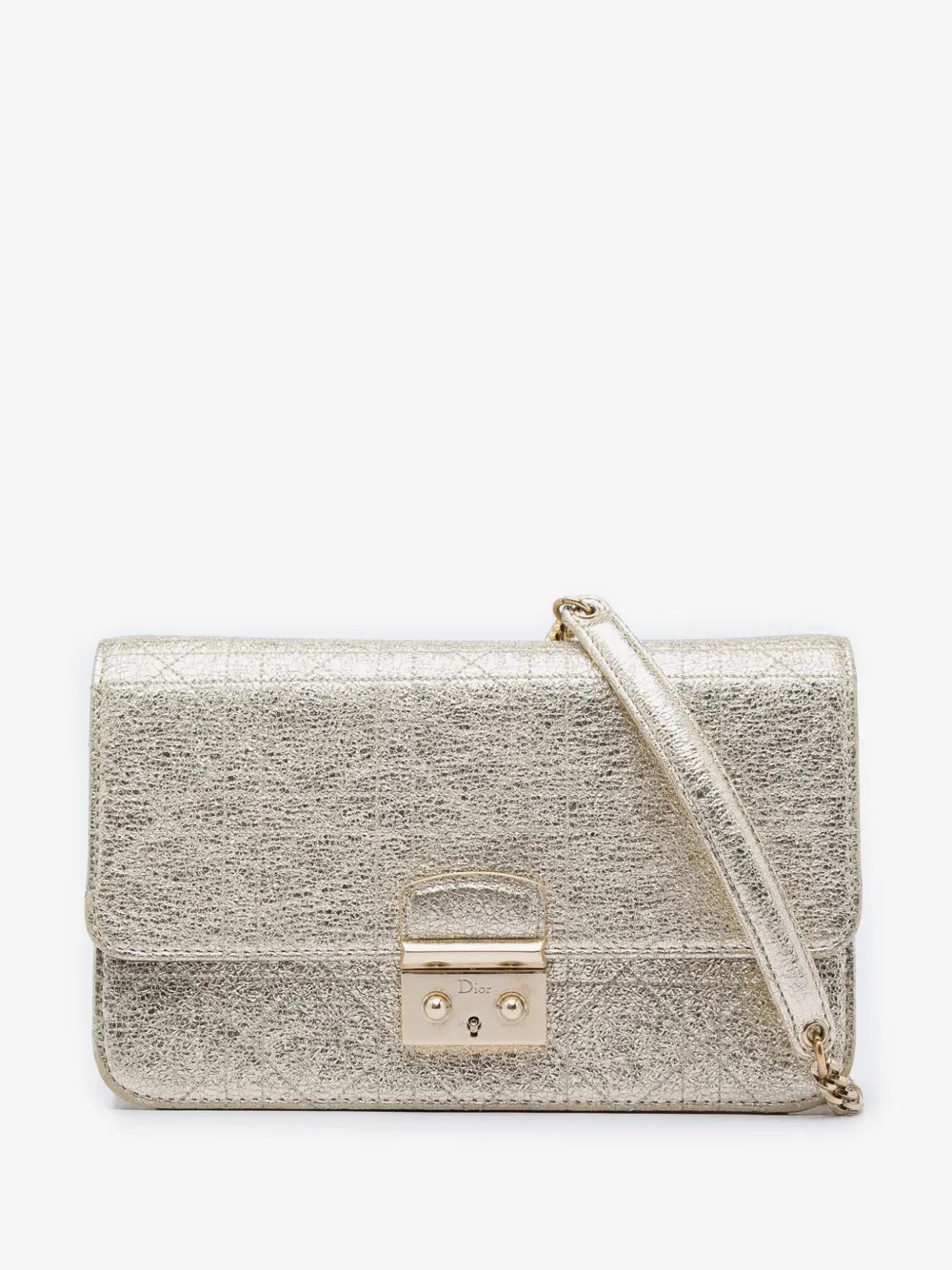 2015 Metallic Crinkled Calfskin Cannage Miss Dior Promenade Wallet on Chain crossbody bag