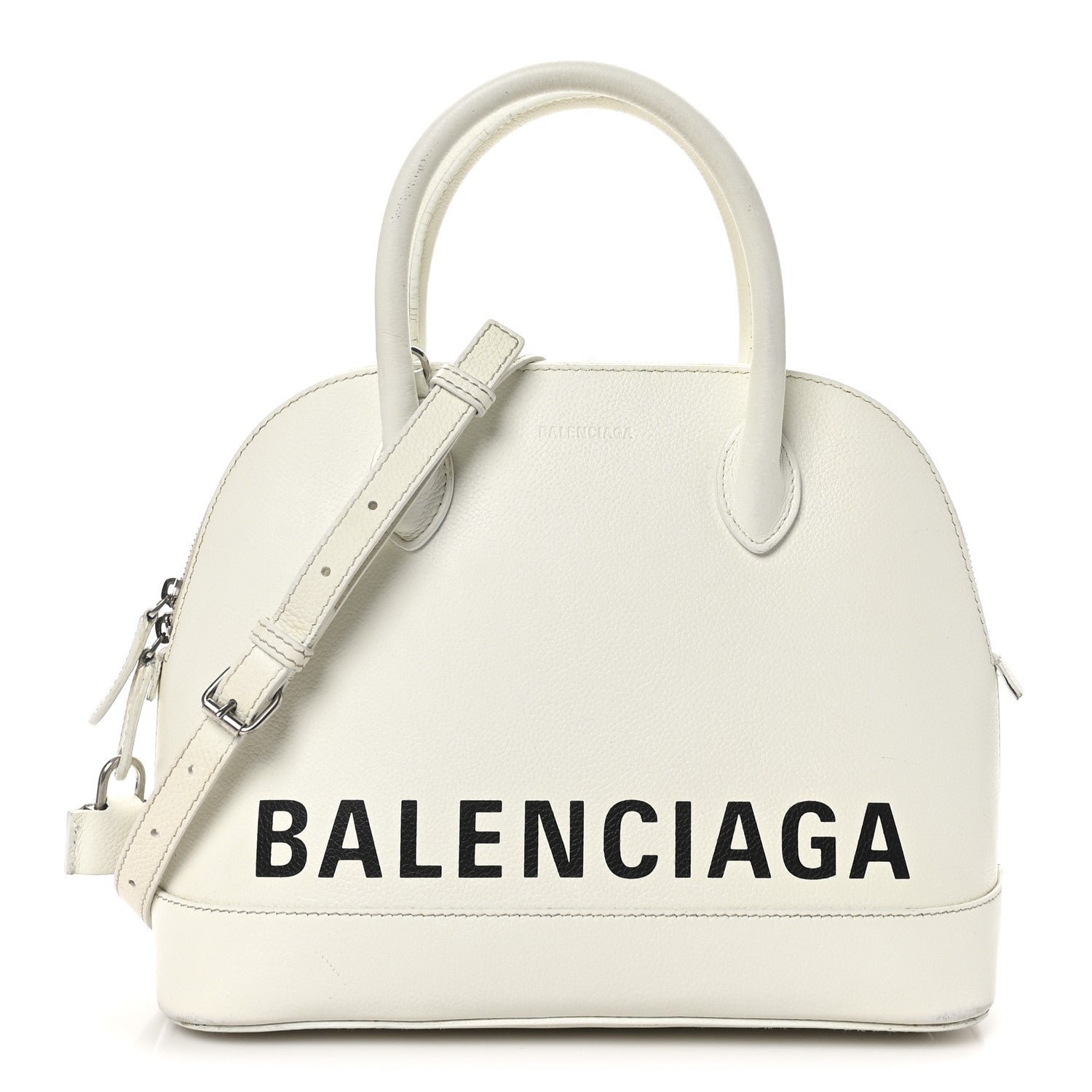 Balenciaga Signature Grained Calfskin Logo S Ville Top Handle Bag White Black