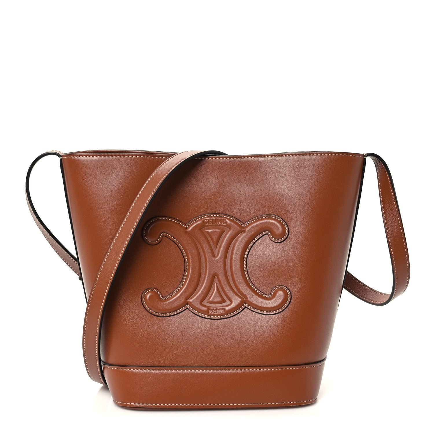 Celine Celine Smooth Calfskin Small Cuir Triomphe Bucket Bag Tan
