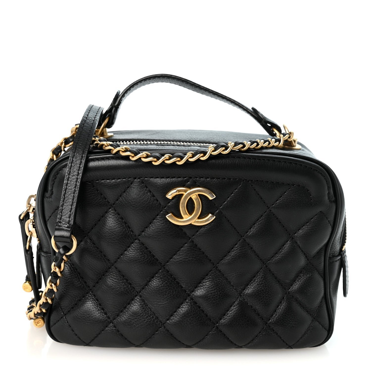 Chanel Calfskin Quilted CC Small Vanity Case Black