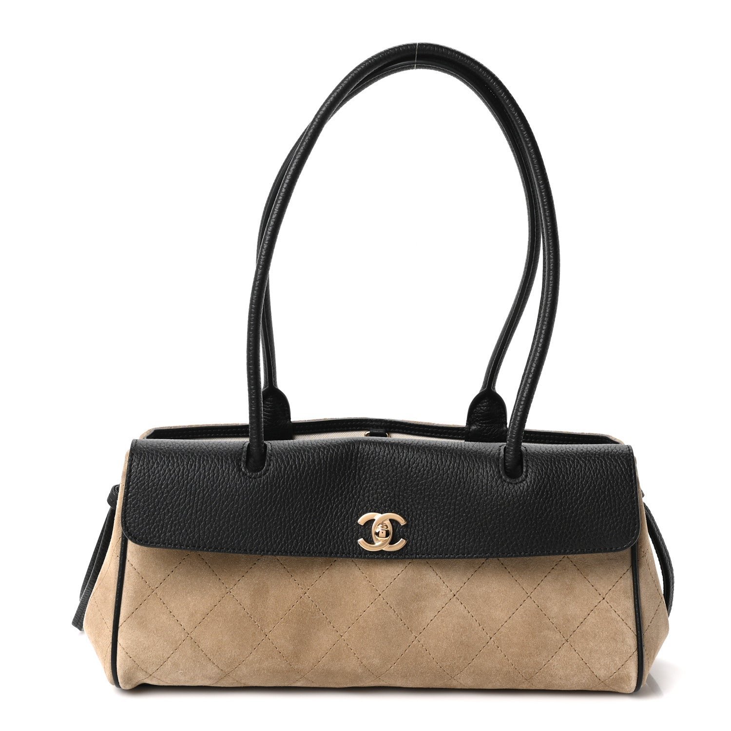 Chanel Grained Calfskin Suede Urban Essentials Small Shopping Bag Dark Beige Black