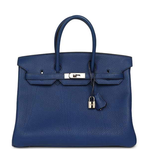 Vintage Hermes Birkin 35 Bleu Saphir Fjord Palladium Hardware