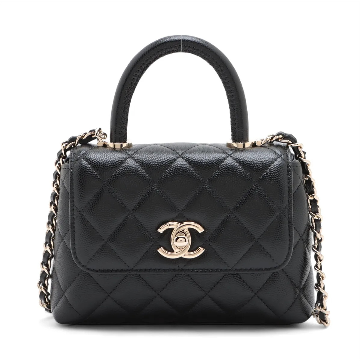 Chanel Coco Handle Mini-mini Caviar Skin 2 Way Handbag Black Gold Metal Fittings