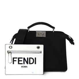 Fendi Nylon Vitello Cover Logo Embossed Mini Peekaboo I SEE U Satchel Black White