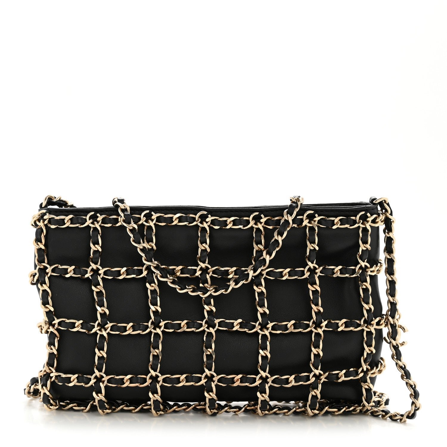 Chanel Lambskin Chain Frame Shoulder Bag Black