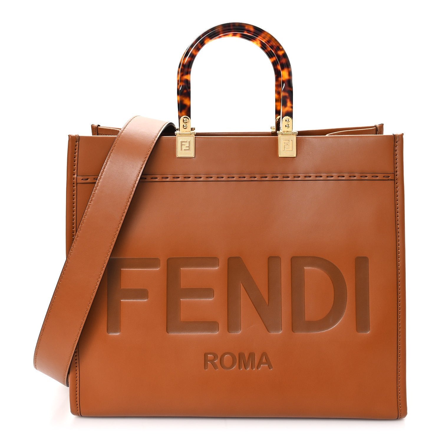 Fendi Vitello King Plexiglass Medium Fendi Sunshine Shopper Tote Cuoio