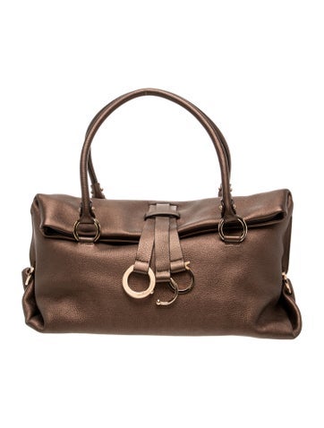 Leather Gancini Pleated Foldover Medium