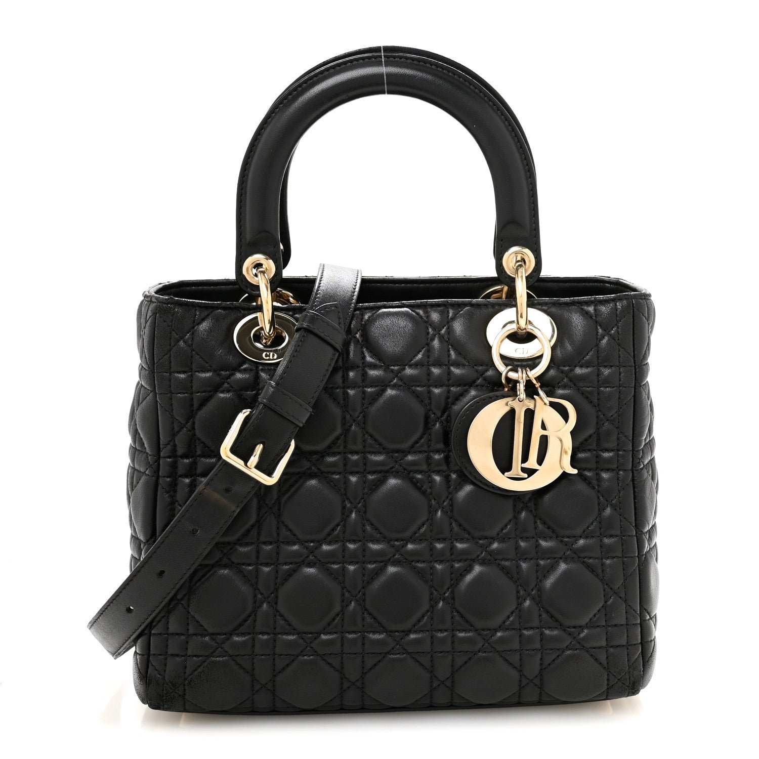 Christian Dior Lambskin Cannage Medium Lady Dior Black