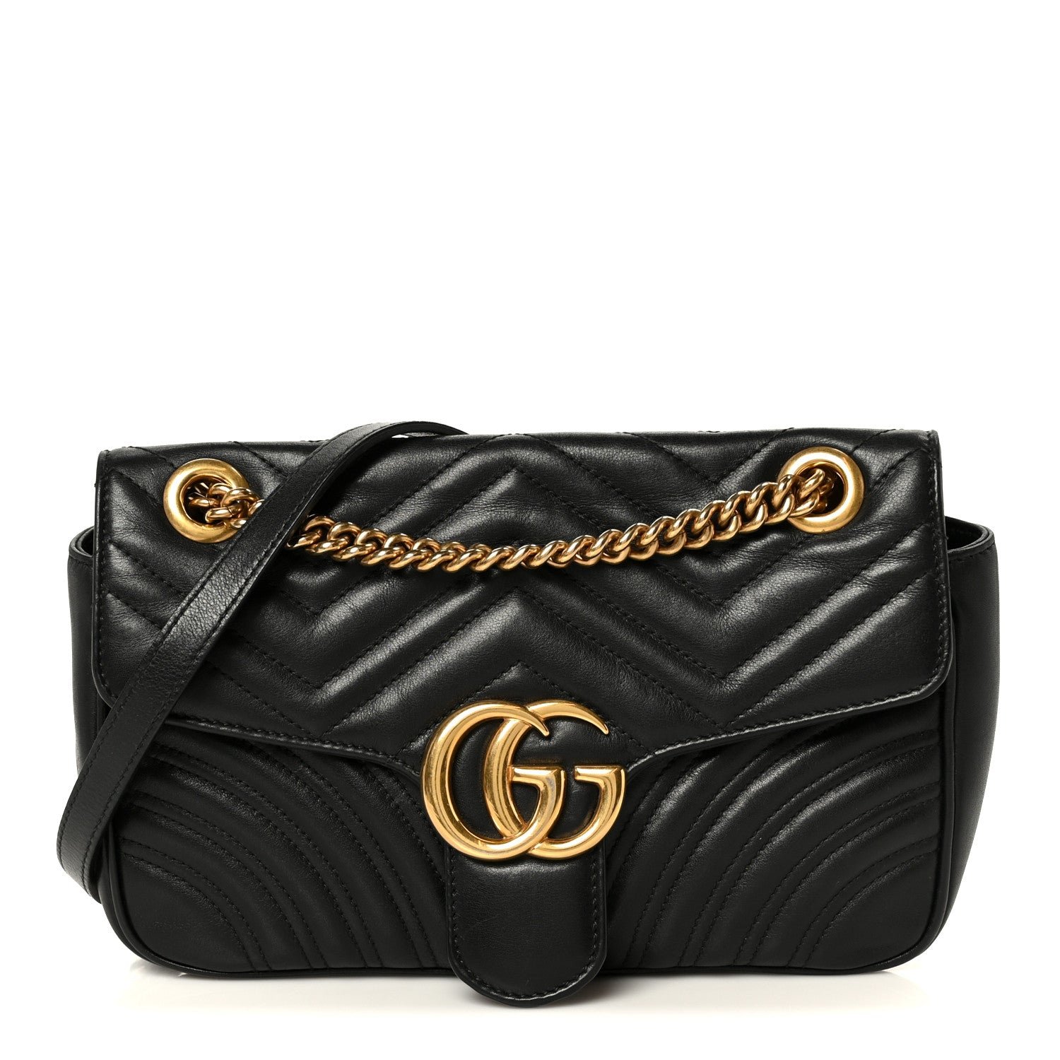 Gucci Calfskin Matelasse Small GG Marmont Shoulder Bag Black
