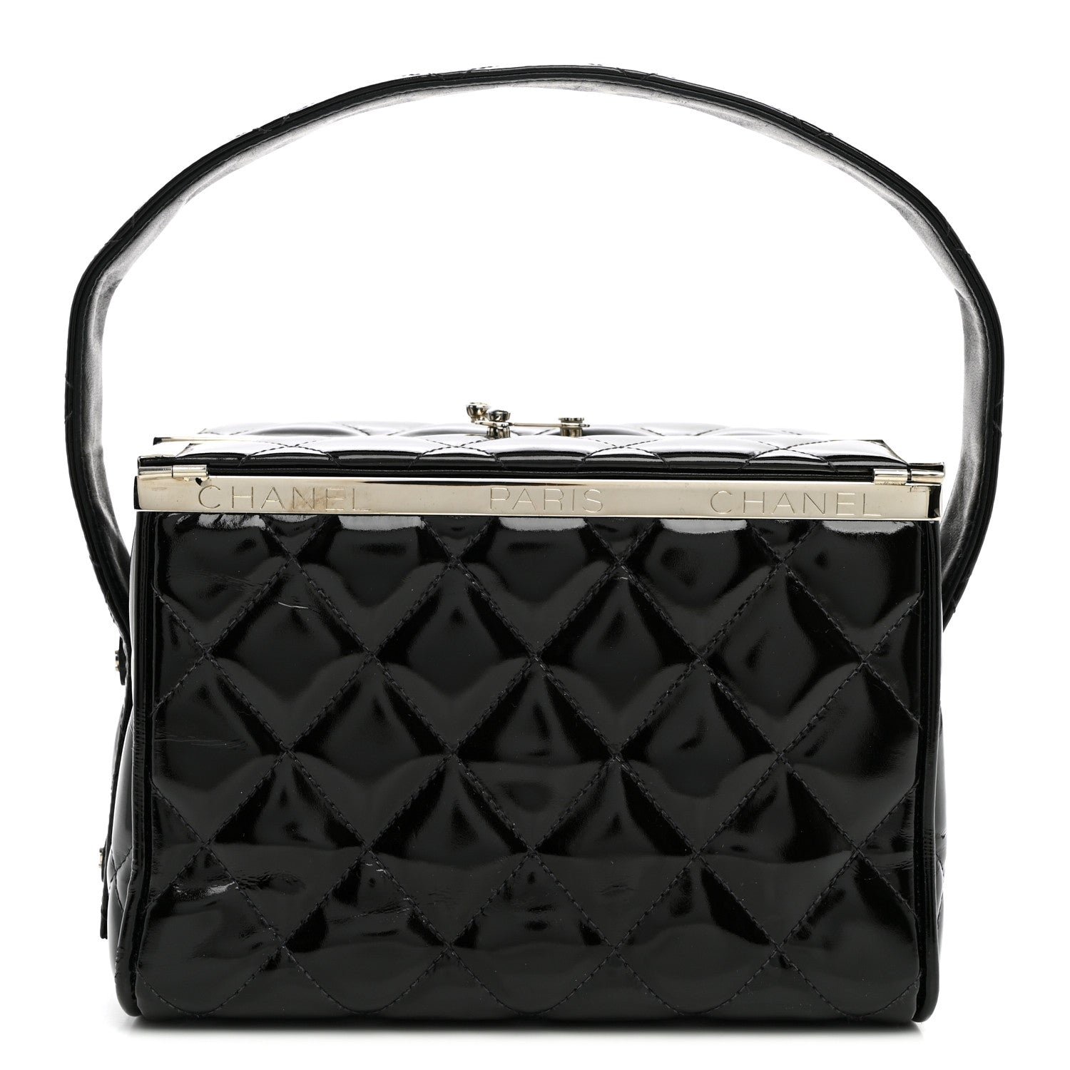 Chanel Patent Quilted Vanity Clutch Black
