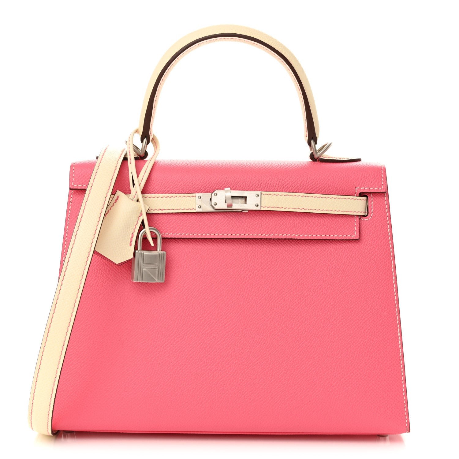 Hermes Epsom Bi-Color Horseshoe Kelly Sellier 25 Rose Azalee Craie