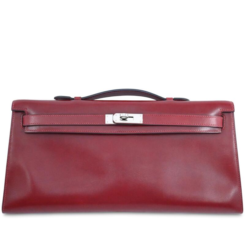 Hermes Rouge H Box Kelly Cut Longue Palladium Hardware, 2006