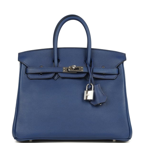 Hermes Pre-owned Hermes Birkin 25 Bleu Saphir Swift Palladium Hardware