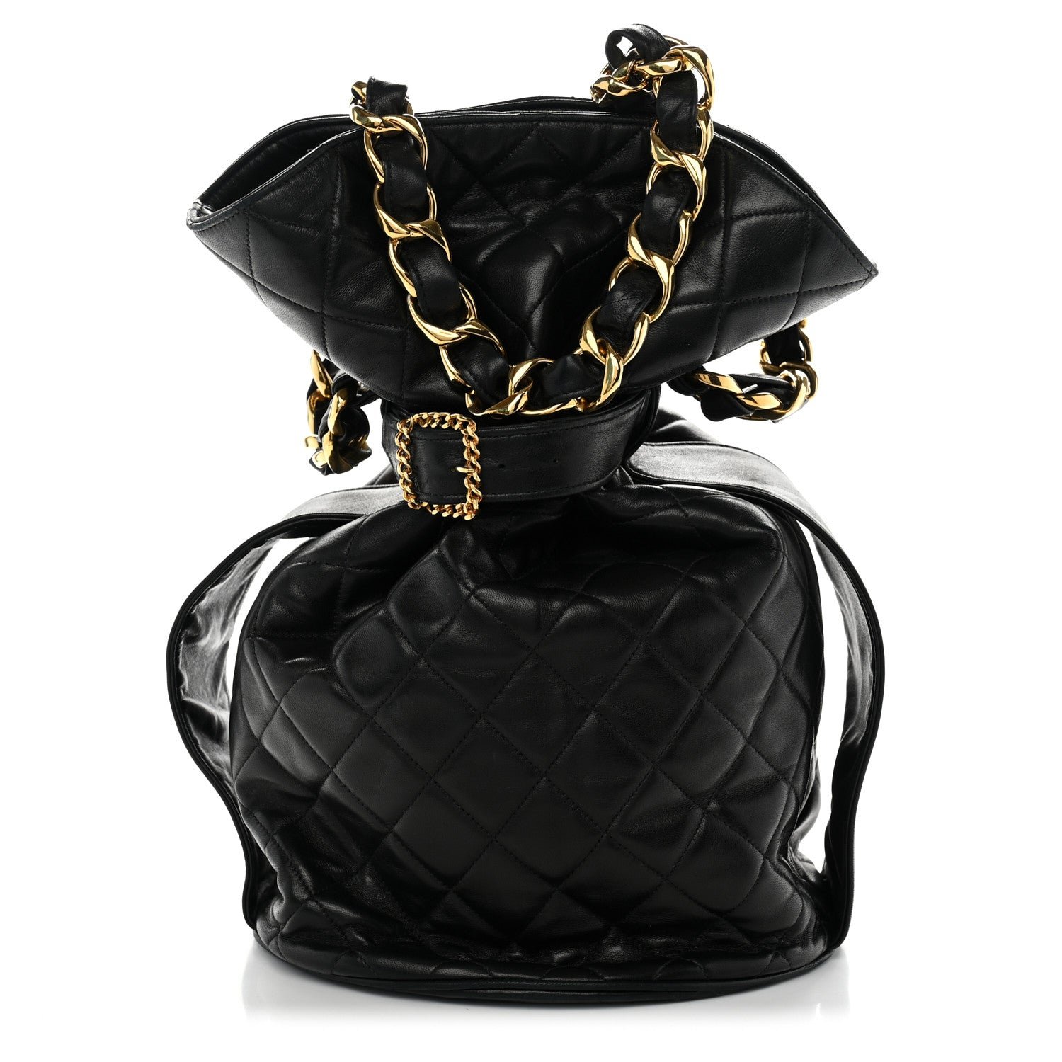 Chanel Lambskin Quilted Belt Bucket Bag Black