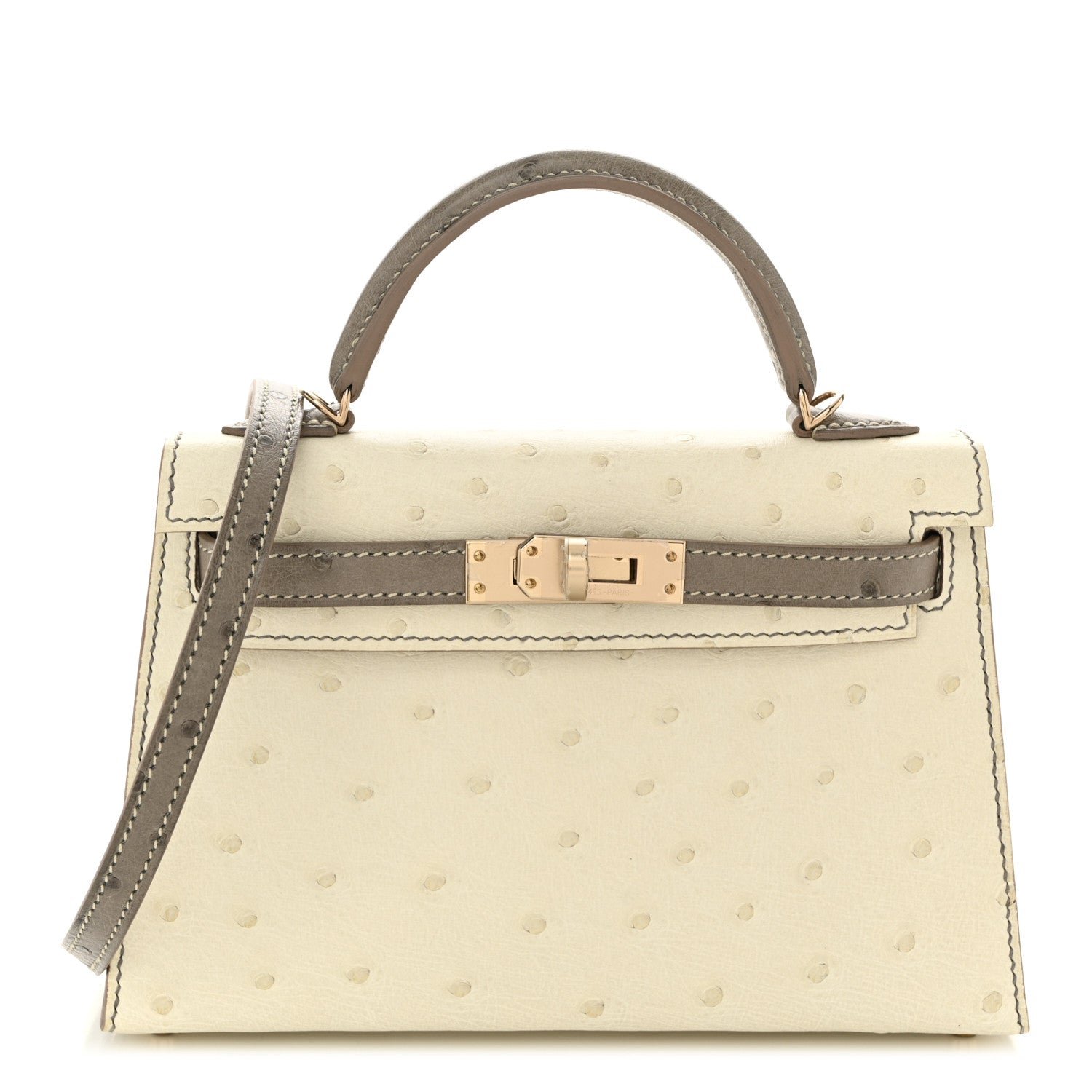 Hermes Ostrich Horseshoe Kelly Sellier Mini 20 Beton Gris Tourterelle