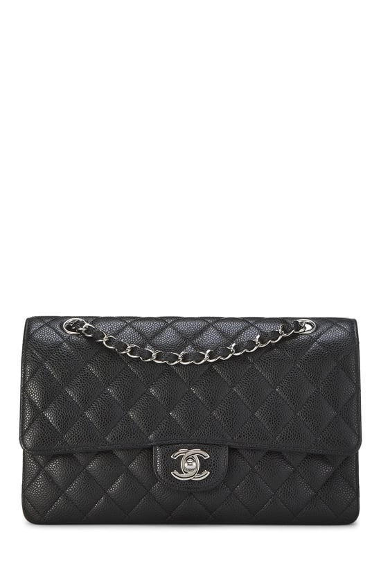 Black Quilted Caviar Classic Double Flap Medium