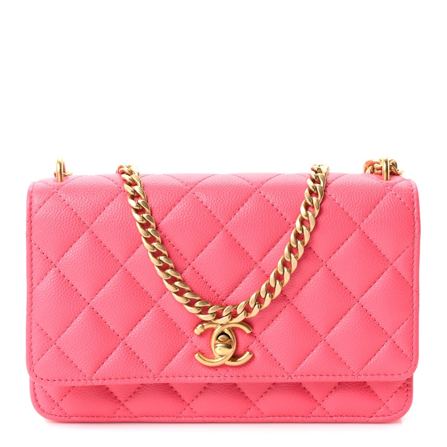 Chanel Caviar Quilted Sweetheart Wallet On Chain WOC Fuchsia