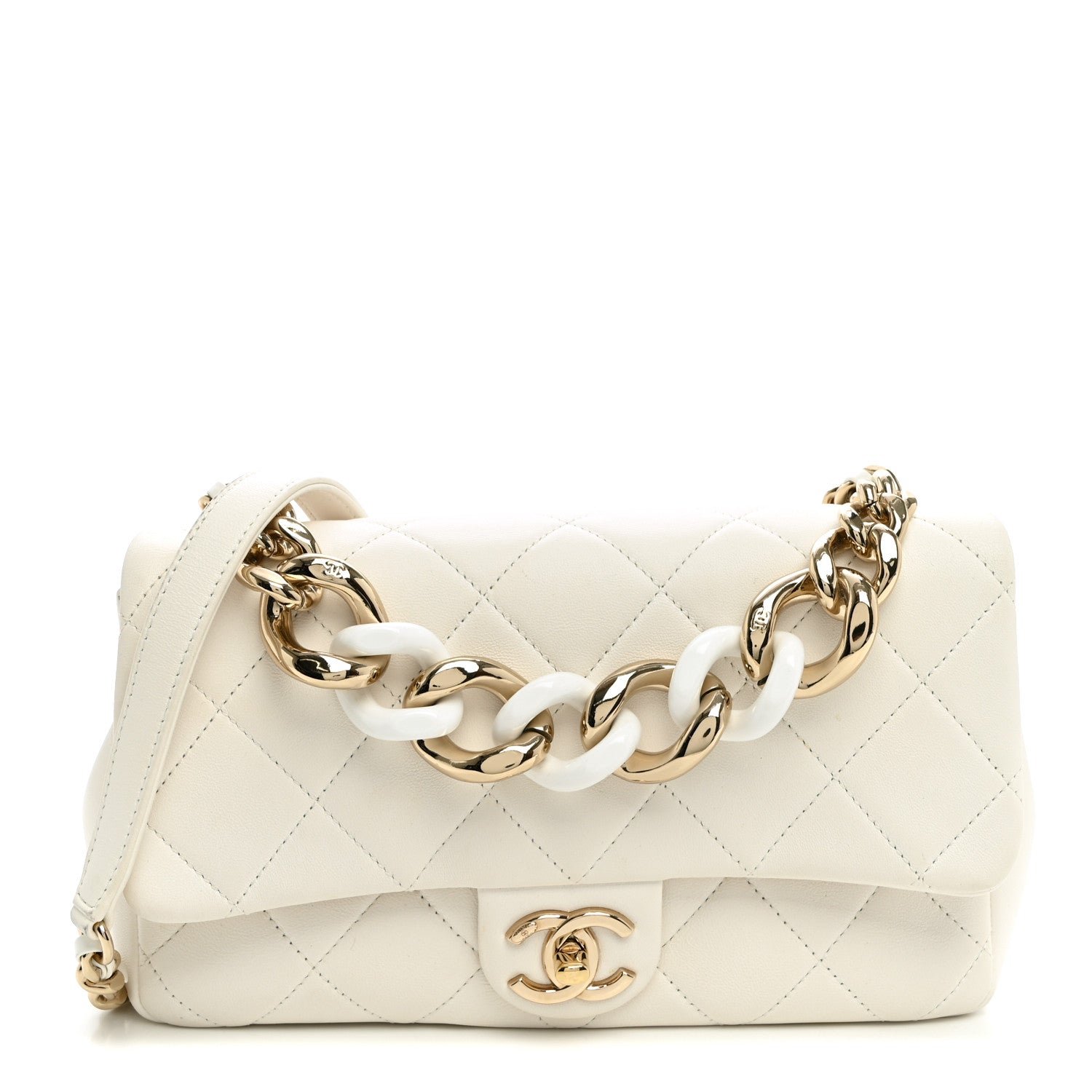 Chanel Lambskin Quilted Resin Bi-Color Chain Flap Bag White