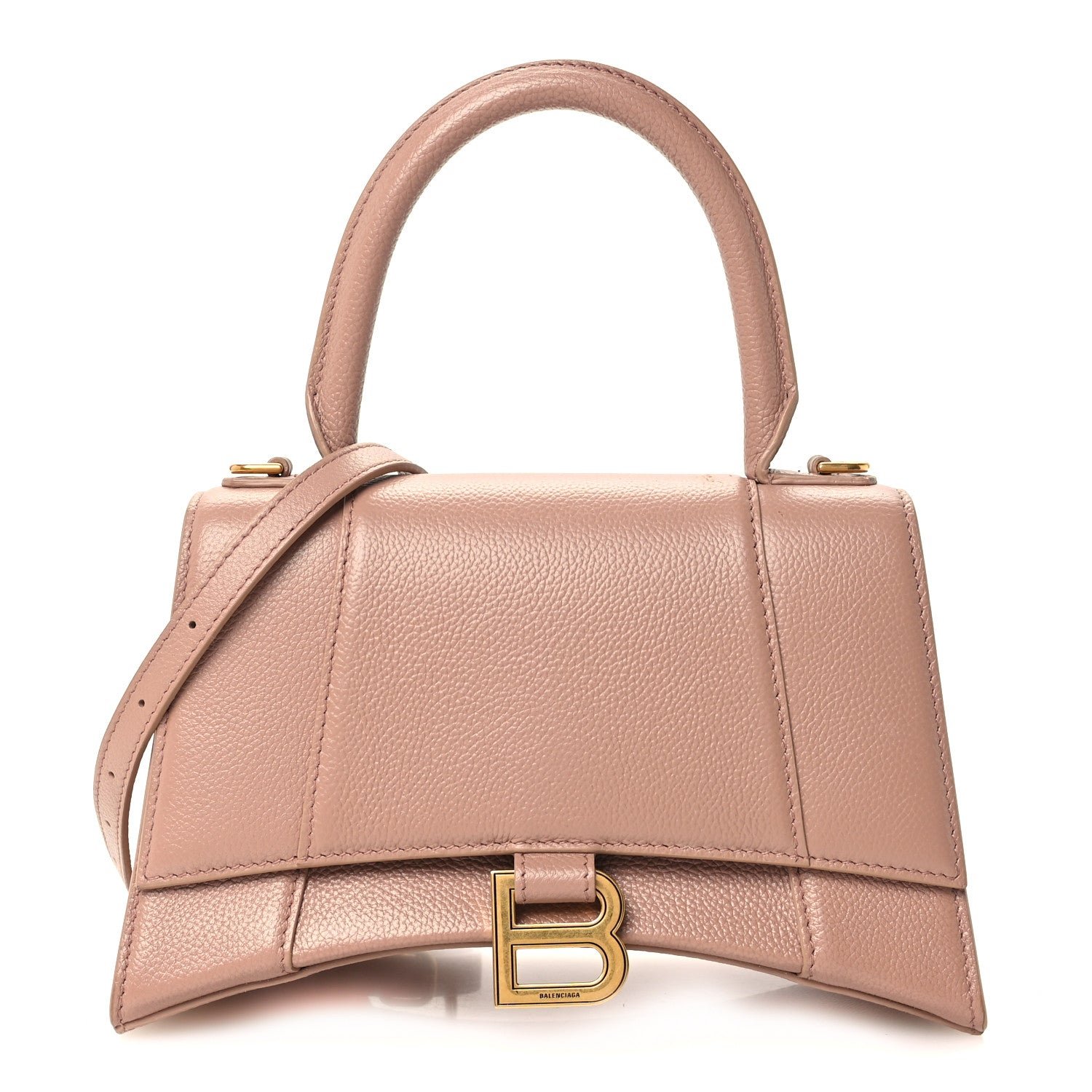 Balenciaga Grained Calfskin Small Hourglass Top Handle Bag Nude Beige