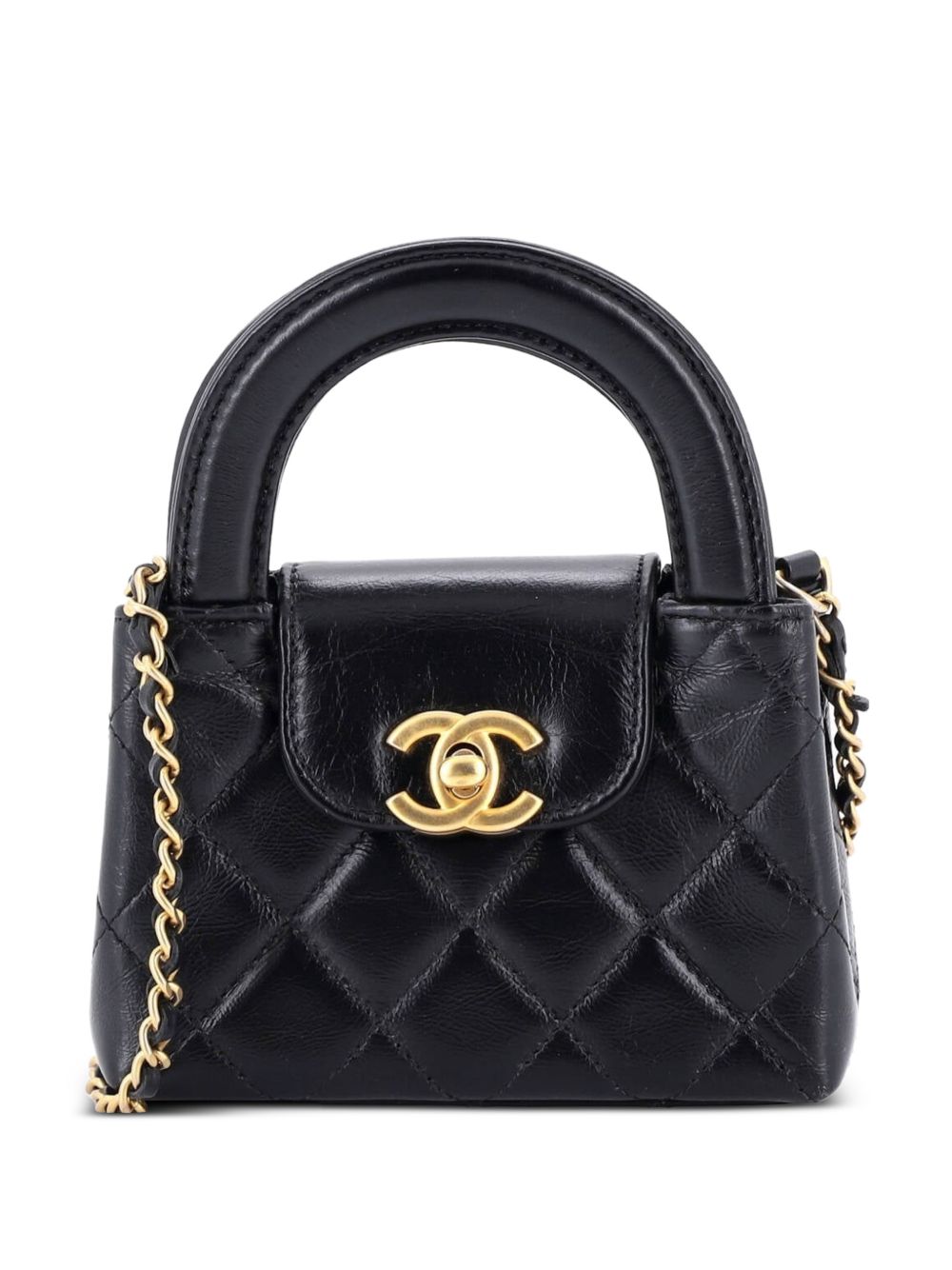 Kelly Top Handle Shopping Bag Quilted Shiny Aged Calfskin Nano crossbody bag