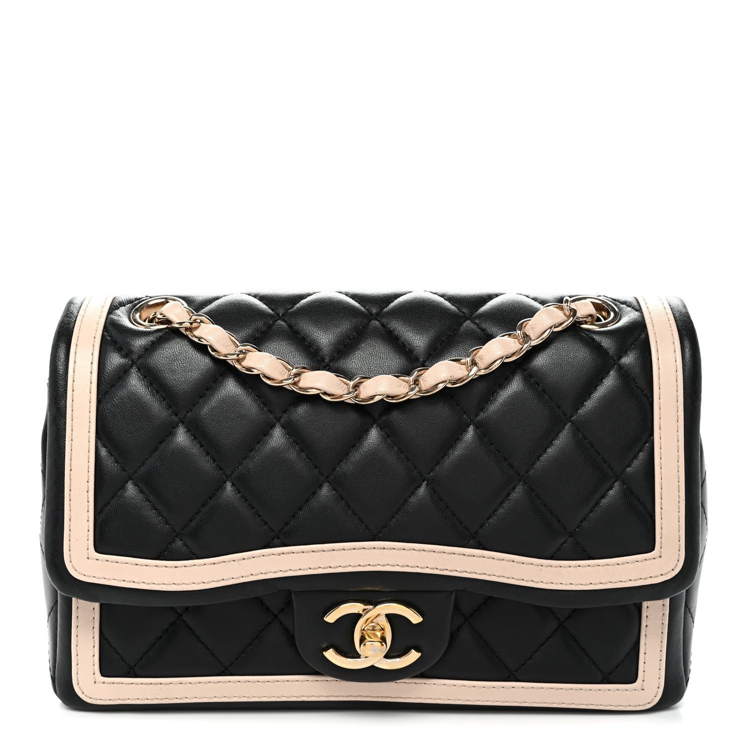 Chanel Lambskin Quilted Bicolor Flap Black Beige
