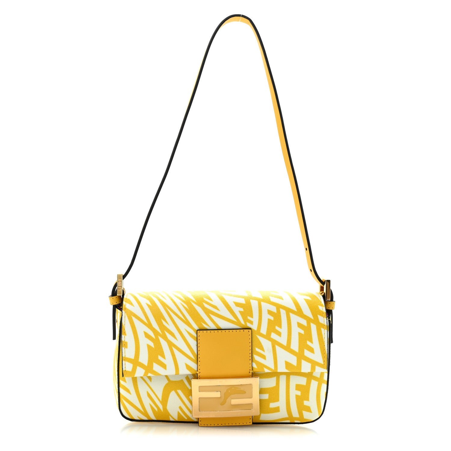 Fendi X SARAH COLEMAN Glazed Canvas Vitello King FF Vertigo Mini Baguette 1997 Mimosa White