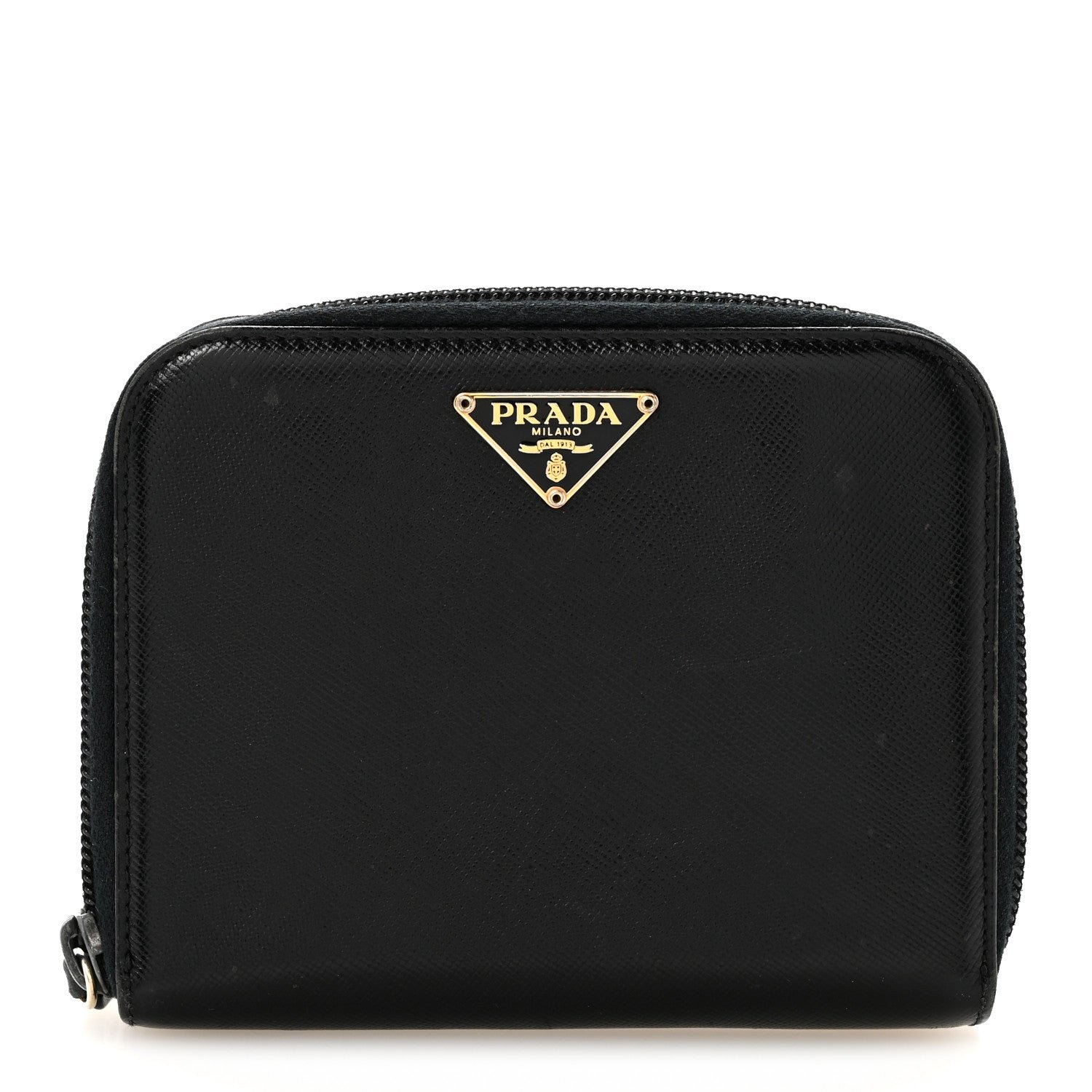 Prada Saffiano Vernice Compact Zip Around Wallet Black
