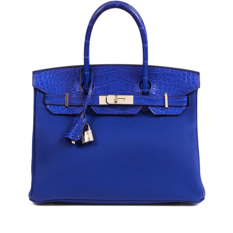 Hermes Limited Edition Bleu Royal Matte Mississippiensis Alligator and Togo Touch Birkin 30 Palladium Hardware, 2022